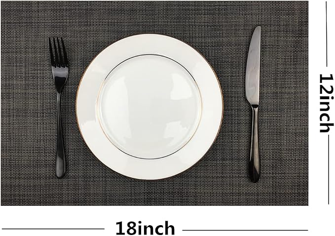 WAZAIGUR Placemats,Easy to Clean Crisscross Woven Vinyl Place Mats Durable Non-Slip Heat Resistant Table Mats,Placemats for Kitchen Table Set of 6,Grey
