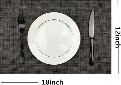 WAZAIGUR Placemats,Easy to Clean Crisscross Woven Vinyl Place Mats Durable Non-Slip Heat Resistant Table Mats,Placemats for Kitchen Table Set of 6,Grey
