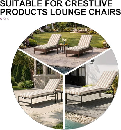 Crestlive Products Outdoor Waterproof Chaise Lounge Cushions Set of 2, Fade Resistant Patio Furniture Lounge Chair Cushion, 80" L x 23" W