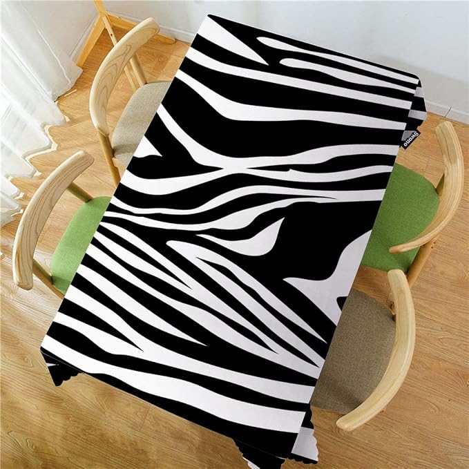 Swono Zebra Stripes 52"X70" Oblong Table Cloth Animal Skin Black and White Zebra Print Wrinkle Free Table Cover Farmhouse Tablecloth for Home Restaurant Picnic Indoor Outdoor Dining