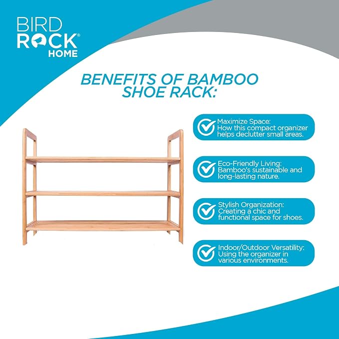 BIRDROCK HOME Bamboo Shoe Rack Organizer for Entryway, Closet, or Front Door - Stackable Wooden Storage Shelf for Small Spaces, Indoor or Outdoor, Decorative Brown Madera - Elegant, Simple - 3 Tier
