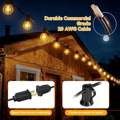 Ollny Outdoor String Lights, 49FT Patio Lights with 27 Shatterproof G40 Edison Bulbs, Waterproof Outdoor Hanging Light for Porch, Backyard, Garden, 2700K