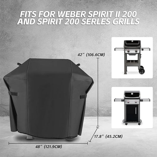 Weber Spirit and Spirit II 200 Series Grill Cover, 600D Heavy Duty Waterproof BBQ Grill Cover, 48 Inch 7138 Grill Cover for Weber Spirit II E210, Spirit E210 2 Burner Grillgas, All Weather Protection