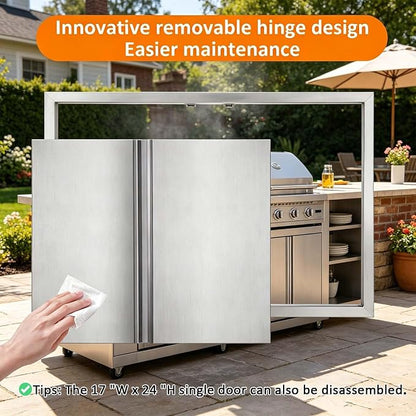 JIE JIN Outdoor Kitchen Door 24" W X 24" H Double Doors BBQ Access Door BBQ Island Door 304 Brushed Stainless Steel Flush Mount Door for Outdoor Kitchen BBQ Island Outdoor Cabinet Doors