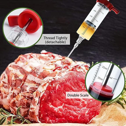 Turkey Meat Injector Syringe Kit with 3 Marinade Needles for BBQ Grill Smoker, 1 Cleaning Brush, 1 Oz/30 ml Large Capacity Injector Marinades for Meats Black