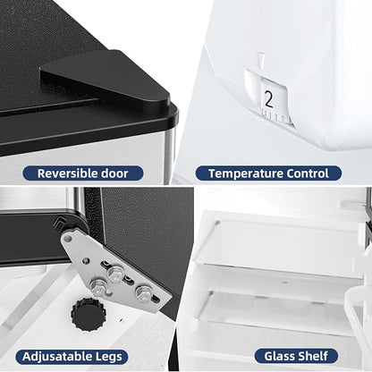 Antarctic Star Compact Mini Fridge with Freezer,Double Door with Adjustable Thermostat,Small Fridge Removable Shelves for Dorm/Office,2.45 Cu.Ft,STEEL