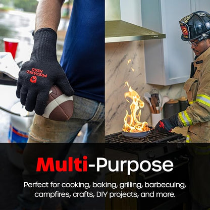 Fireproof Gloves by Prepared Hero - 1 Pack - Resistant Up to 932 Degrees - Cut Resistant, BBQ Gloves - Grill Gloves - Fire Protection Gloves - Heat Resistant Gloves - Heat Gloves for Grilling & BBQ