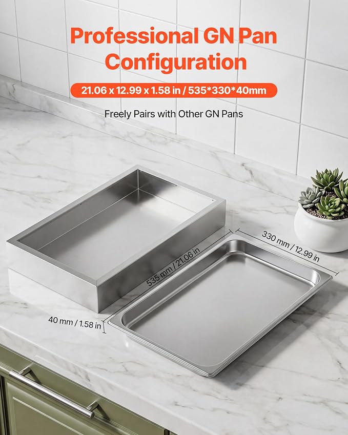 VEVOR Countertop Food Serving Display Container, 2 Tier Stainless Steel Food Salad Server Tray, Buffet Condiment Dispenser, Ice Cooled Rack with Clear Roll Top Cover, for Restaurant Hotel (1/1 Pan x2)