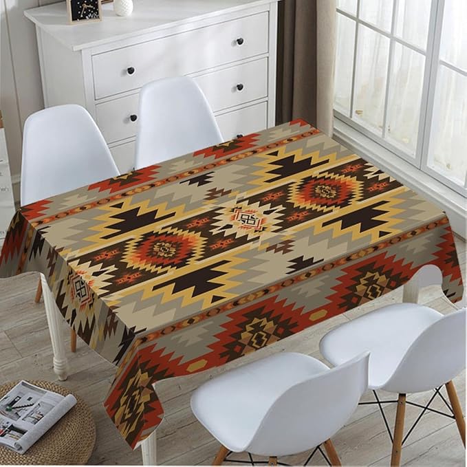 TKS MITLAN Geometric Pattern Decorative Rectangle Tablecloth American Style Aztec Polyester Table Cloth Kitchen Cover for Dining BBQ Picnic Coffee Table 60 x 84 Inch 6-8 Seats