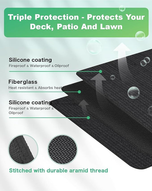 TAOMAND Large 60 x 40 inches Under Grill Mats for Outdoor Grill | Double-Sided Fireproof | Waterproof | Oil-Proof | Easy to Clean | Indoor Fireplace/Fire Pit Mat | Quality BBQ Mat for Deck Patio Lawn