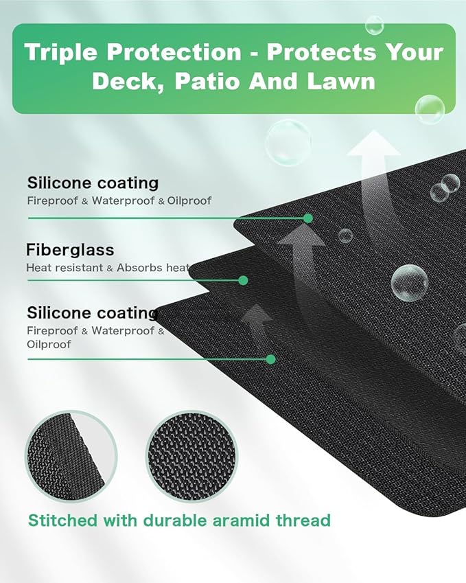 TAOMAND 48 x 30 inches Under Grill Mats for Outdoor Grill | Double-Sided Fireproof | Waterproof | Oil-Proof | Easy to Clean | Indoor Fireplace/Fire Pit Mat | Quality BBQ Mat for Deck Patio Lawn