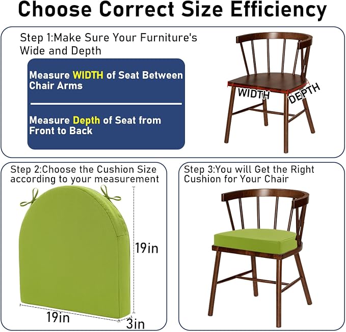 Topotdor Outdoor Chair Cushions Set of 2, 19"x19"x3" Waterproof Patio Chair Cushions for Outdoor Furniture, Round Corner Outdoor Seat Cushions Color Fastness Chair Pads with Ties, Green