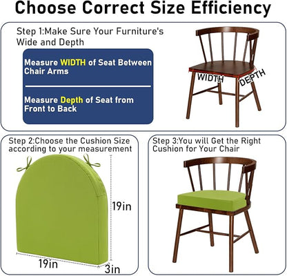 Topotdor Outdoor Chair Cushions Set of 2, 19"x19"x3" Waterproof Patio Chair Cushions for Outdoor Furniture, Round Corner Outdoor Seat Cushions Color Fastness Chair Pads with Ties, Green