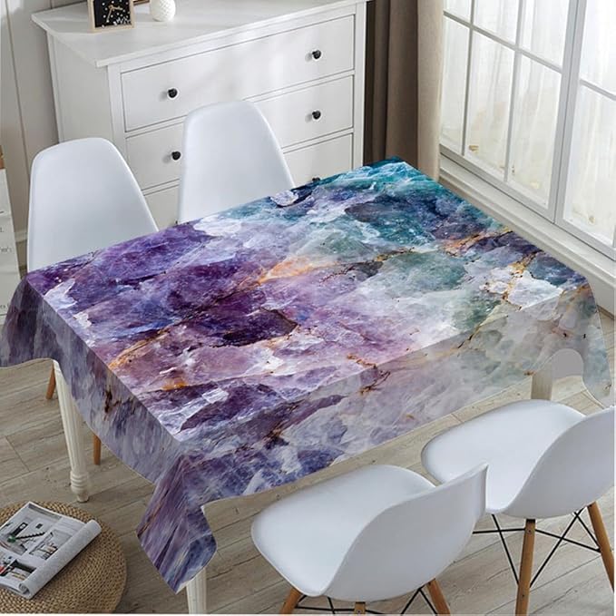 TKS MITLAN Tablecloth Quartz Stone Purple Blue Table Cloth Rectangle Table 60 x 84 Inch Ore Crystal Rough Stone Bright Gorgeous Style Kitchen Decorations for Home Dinner Party
