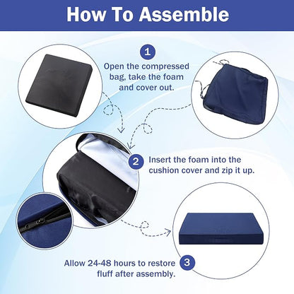 IASEAHK Patio Chair Cushions, 18.5" x 16" x 3" Outdoor Chair Cushions Set of 4, Waterproof Outdoor Cushions for Patio Furniture, Outdoors Seat Cushions with Handle and Ties, Navy Blue