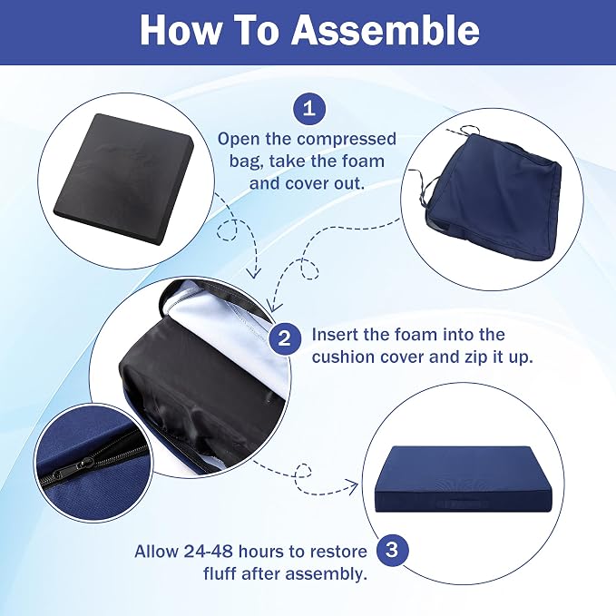 IASEAHK Patio Chair Cushions, 19" x 19" x 3" Outdoor Chair Cushions Set of 4, Waterproof Outdoor Cushions for Patio Furniture, Outdoors Seat Cushions with Handle and Ties, Navy Blue