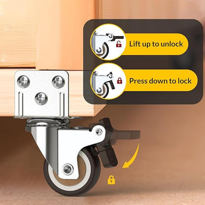 HOLKIE Side Mount Casters Wheels 1.25 Inch with Heavy Duty Thickened L-Shaped Plate Double Ball Bearing Swivel Casters Set of 4 Holding 100 LBS Ideal Wheels for Furniture,Planters,Small Tables