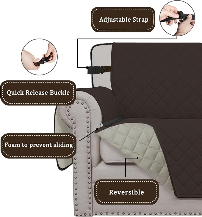 Easy-Going Reversible Couch Cover, Chair 30 in, Chocolate/Beige | Machine Washable Slipcover For Dogs, Water Resistant Furniture Mat For Living Room, Non-Slip Sofa Cover, Pet Friendly