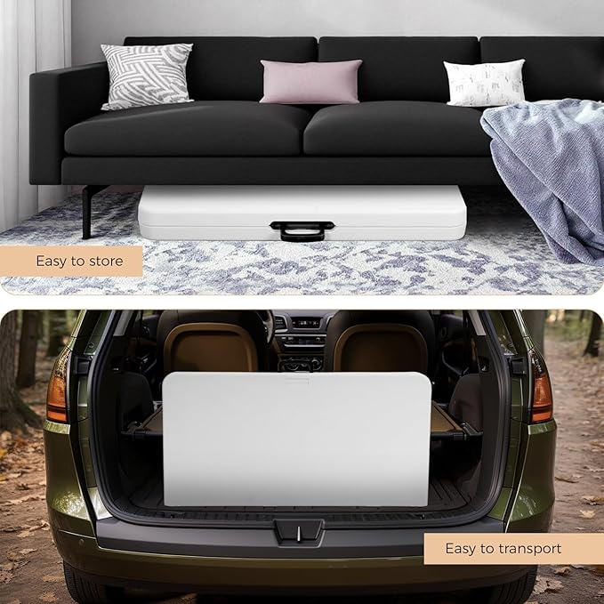 pollilar 34" Folding Card Table Square Foldable Table Plastic Portable with Detachable Legs, Dual Height Adjustable, Heavy-Duty Indoor Outdoor Dining, Game, Picnic, Mahjong Tables-White