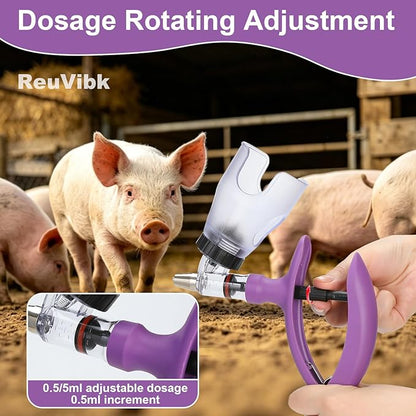 5ML Livestock Syringes, Automatic Self Refill Syringe Continuous Repeating Adjustable Bottle Attachment Livestock Animal Injection Gun with 10 Needles, for Chicken, Duck, Pig, Sheep, Cow Poultry