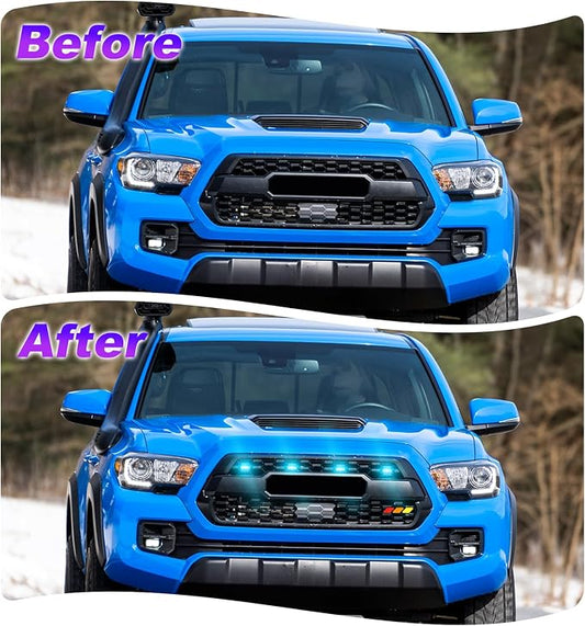 RGB Led Grill Lights Fit for Toyota Tacoma 2015-2023 TRD-Pro Emblems | Aftermarket Trd-pro Grills Grille tacoma lights+1pcs Emblem 4pcs ,20colors