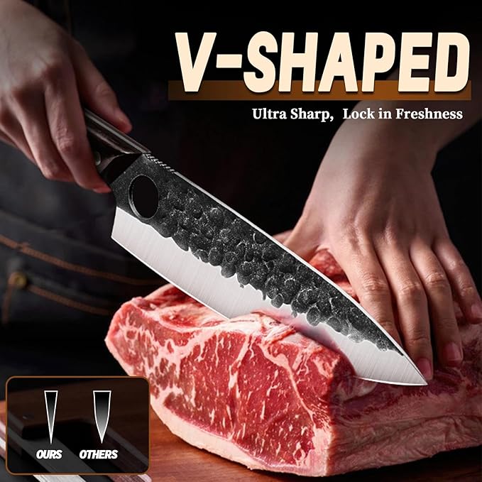 Golden Bird Japanese Chef Knife Set with Roll Bag, Hand Forged Butcher Knife Set for Meat Cutting, Outdoor BBQ Knives for Men, Christmas Gifts for Men Women
