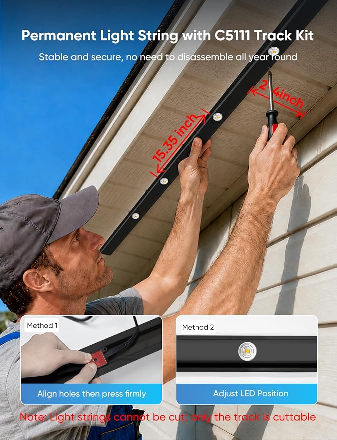 APPECK RGBW Permanent Outdoor Lights 200ft, 40LM, with 144 LED Bulbs, Black | IP67 Waterproof, 111 Scene Modes, 2700K Warm White, Music Sync, Individual Control, Eave Lights Compatible with Alexa