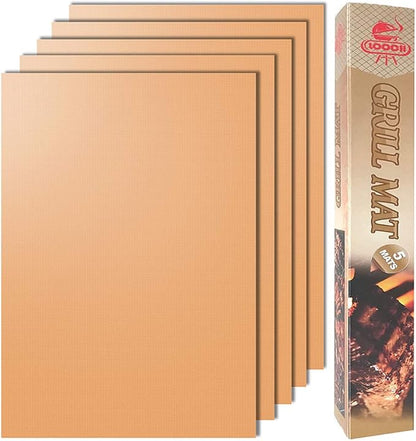 LOOCH Copper Grill Mat Set of 5 Non-Stick BBQ Mats Reusable Easy Clean | Non-stick copper BBQ mats for gas charcoal electric grills oven safe reusable dishwasher safe high heat resistant rust-proof