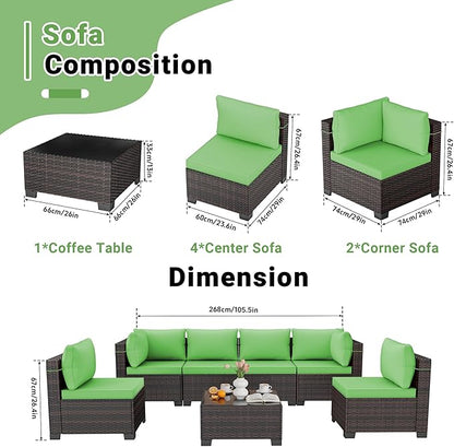 LAWELL 7 Pieces Outdoor Patio Furniture Sets,Rattan Conversation Sectional Set,Manual Weaving Wicker Patio Sofa with Tea Table