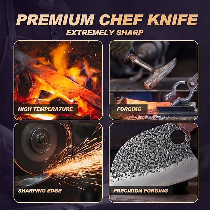 Viking Knife, Butcher Knife Set Hand Forged Boning Knives, Japanese Serbian Chef knives Kitchen Chopping for Meat Cutting Chefs Cleaver Camping Cooking, BBQ, Gifts for Men