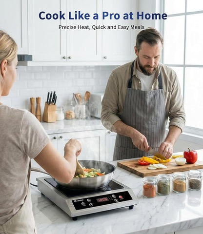 Stainless Steel Induction Cooker, Professional-Grade Portable Induction Cooktop with Precise Temperature Control, 10-Hour Timer, 1800W Powerful Countertop Hot Plate