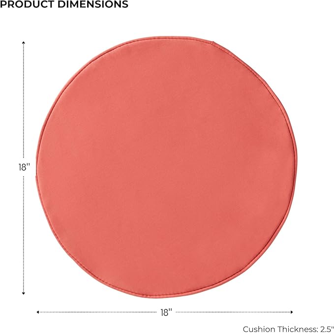 Set of 2 Outdoor 18 inch Round Patio Dining Chair Pads – Comfortable Fiber-Filled Seat Cushions with Ties, Reversible Polyester Fabric - Coral