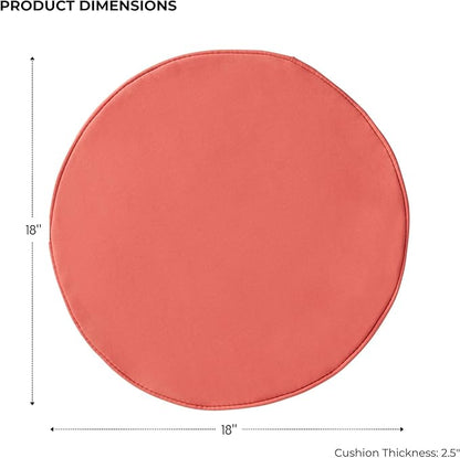 Set of 2 Outdoor 18 inch Round Patio Dining Chair Pads – Comfortable Fiber-Filled Seat Cushions with Ties, Reversible Polyester Fabric - Coral