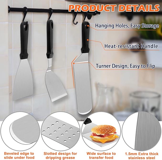 Griddle Accessories Kit, Joyfair 18Pcs Flat Top Grill Accessories for Blackstone, Stainless Steel Hibachi Griddle Tool Set with Spatula, Basting Cover Burger Press for Outdoor BBQ (PP Plastic Handles)