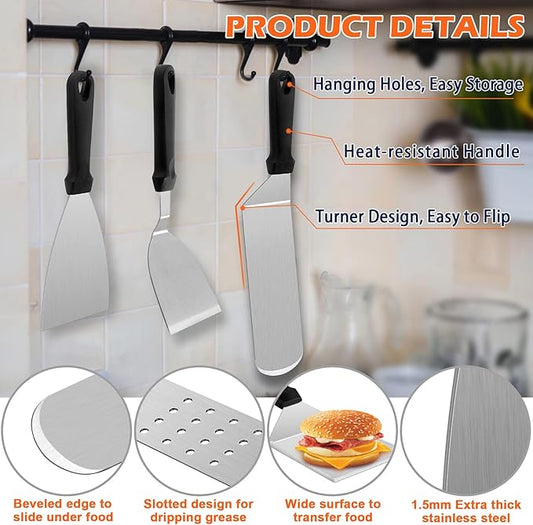 Griddle Accessories Kit, Joyfair 18Pcs Flat Top Grill Accessories for Blackstone, Stainless Steel Hibachi Griddle Tool Set with Spatula, Basting Cover Burger Press for Outdoor BBQ (PP Plastic Handles)