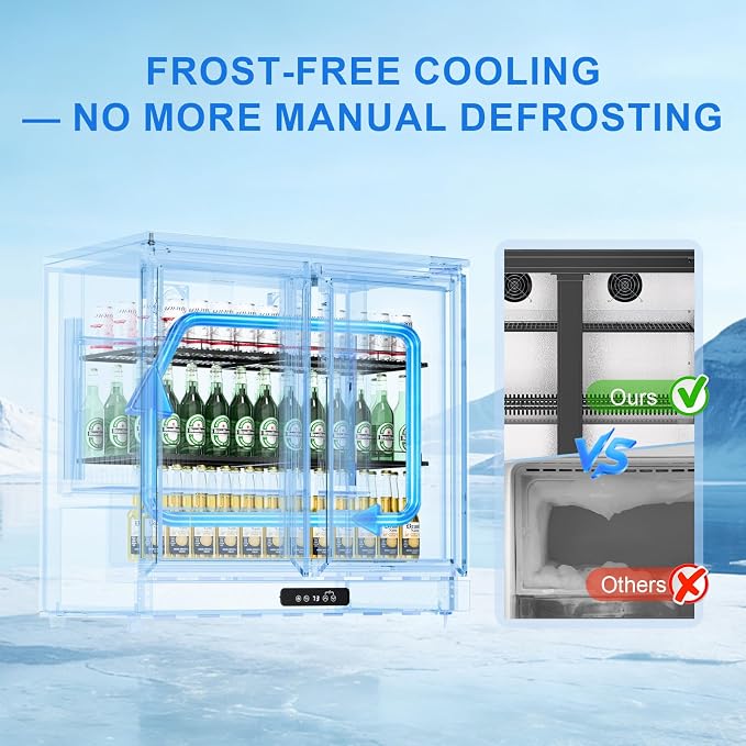 Antarctic Star Commercial Beverage Refrigerator, 6.5 Cu. Ft. Freestanding Glass Double Glass Door Wine Fridge, Adjustable Shelves, Door Lock, 32-50°F Digital Control, Auto Defrost, Commercial Use