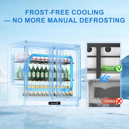 Antarctic Star Commercial Beverage Refrigerator, 6.5 Cu. Ft. Freestanding Glass Double Glass Door Wine Fridge, Adjustable Shelves, Door Lock, 32-50°F Digital Control, Auto Defrost, Commercial Use