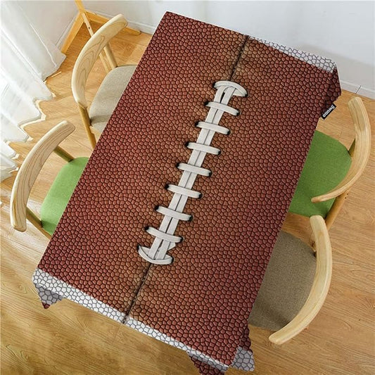 Swono Football Tablecloths Sport Game Leather Football Laces Pattern Kitchen Dinning Tabletop Decoration, Polyester Brown Table Cover for Indoor Outdoor 50x72 Inch Tablecloth