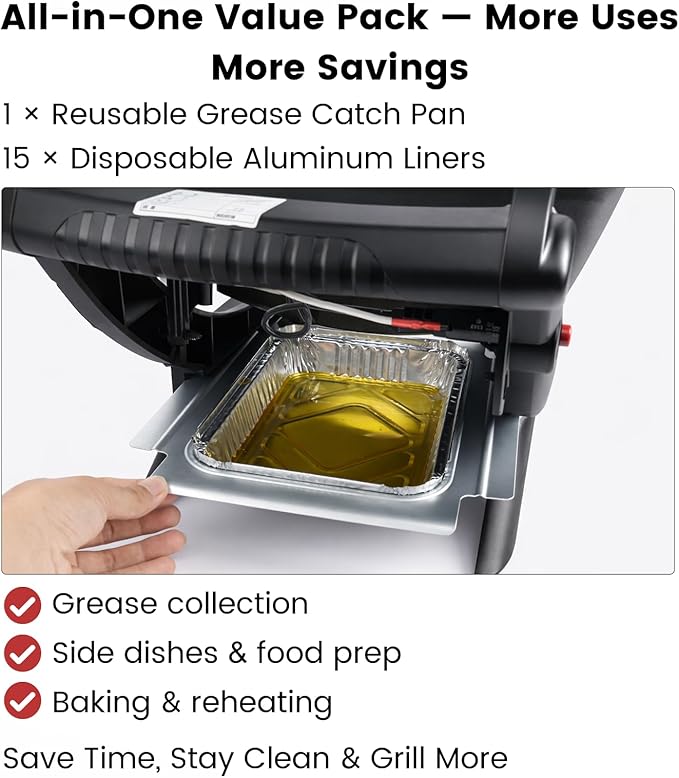 80346 Grease Catch Pan with 15pack Aluminum Foil Liners, Drip Tray Replacement for Weber Q100/Q1000/Q120/Q140/Q1200/Q1400 & Baby Q Gas/Electric Grills Weber Part 41887 6415