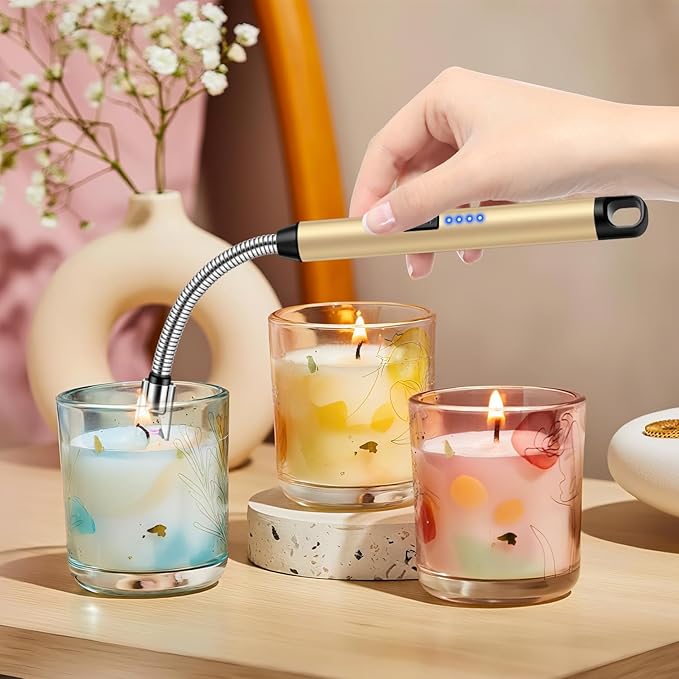 LcFun Candle Lighter with 360° Flexible Neck & Safety Lock, Windproof USB Rechargeable Electric Lighter, Flameless Arc Long Matches for Grill, BBQ, Camping, Fireplace, Stove