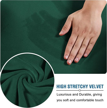 H.VERSAILTEX Modern Velvet Plush 4 Piece High Stretch Sofa Slipcover Furniture Protector Form Fit Velvet Extra Large Sofa Cover for 3 Cushion Couch Width Up to 105 Inch(XL Sofa, Vintage Green)