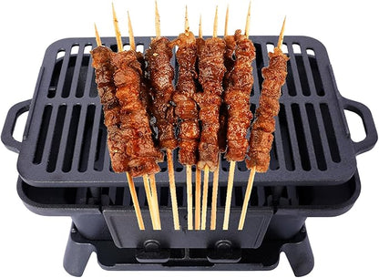 Cast Iron Hibachi Grill & Skillet Combo, Portable Charcoal Hibachi Grills, Compact Camping Charcoal Cooker for Tailgating, Picnics & Hunting (B)