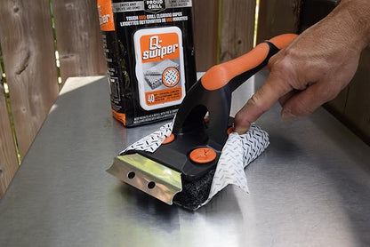 Proud Grill Q-Swiper XL BBQ Grill Brush & Scraper - Bristle & Wire-Free, Stainless Steel BBQ Cleaning Tool for Outdoor Griddle Grates, Use with Q-Swiper Steam Cloth or Grilling Wipes (sold separately)