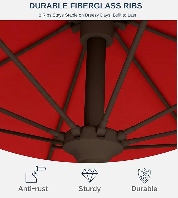 10FT Patio Umbrella, Outdoor Umbrella with Push Button Tilt and Crank, 8 Sturdy Ribs, UV Protection & Waterproof Market Umbrella for Pool, Backyard, Beach,Deck
