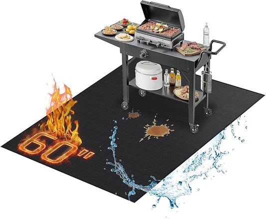 RICHIE 60 x 48 Inch Large Under Grill Mats for Outdoor Grill, Double-Sided Fireproof BBQ Grill Mat, Waterproof Oilproof Heavy-Duty Protector for Charcoal Gas Grills, Fire Pits, Deck, Patio and Lawn