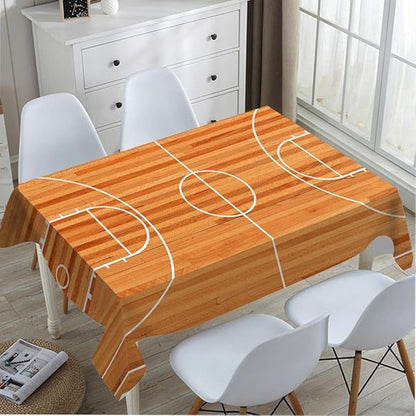 TKS MITLAN Basketball Court Decorative Rectangle Tablecloth Parquet Indoor Court Polyester Table Cloths Kitchen Table Cover for Dining BBQ Picnic Coffee Table 60 x 84 Inch 6-8 Seats