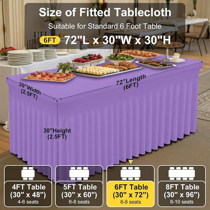 Smiry 2 Pack Spandex Elastic Fitted Table Cloth Skirt for 6FT Table | Stretch Washable Table Cloth, Banquet Table Cover for Wedding, Party, Indoor & Trade Shows, (Lavender, 72Lx30Wx30H)