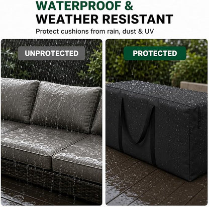 Cushion Storage Bag 420D Waterproof 68" Rectangular Outdoor Patio Cushion Storage Bags — Outdoor Cushions Storage Bag with Zipper and Handles Extra Large Storage Bags 68" L x 29" H x 20" W Black
