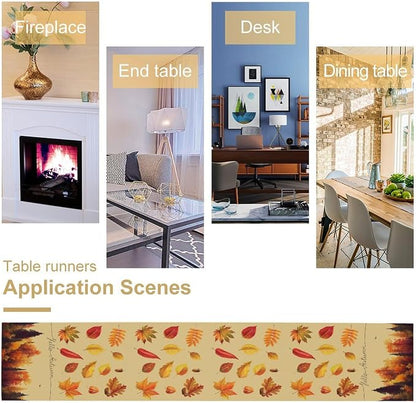 Maple Leaves Fall Forest Table Runner Seasonal Autumn Tree Kitchen Dining Table Decoration for Home Kitchen Table Decor Dining Coffee Room Party Decor 13x70in