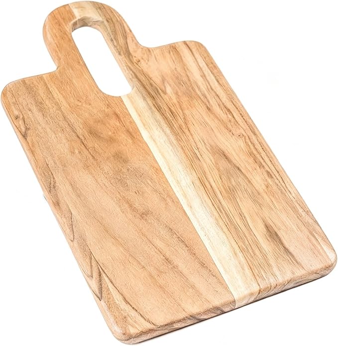 The Fine Living Co. Wood Serveware Board, Chopping Board, Acacia Wood Charcuterie Board, Pizza Bread Board for Serving Meat, Fruits, Non-slip Board, 0.6" Thick & Food Safe Wood Board, 14”x8”